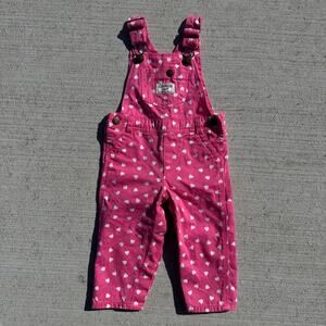 Y2K Osh Kosh B'Gosh Hot Pink and White Hearts Overalls SIZE 12 MONTH